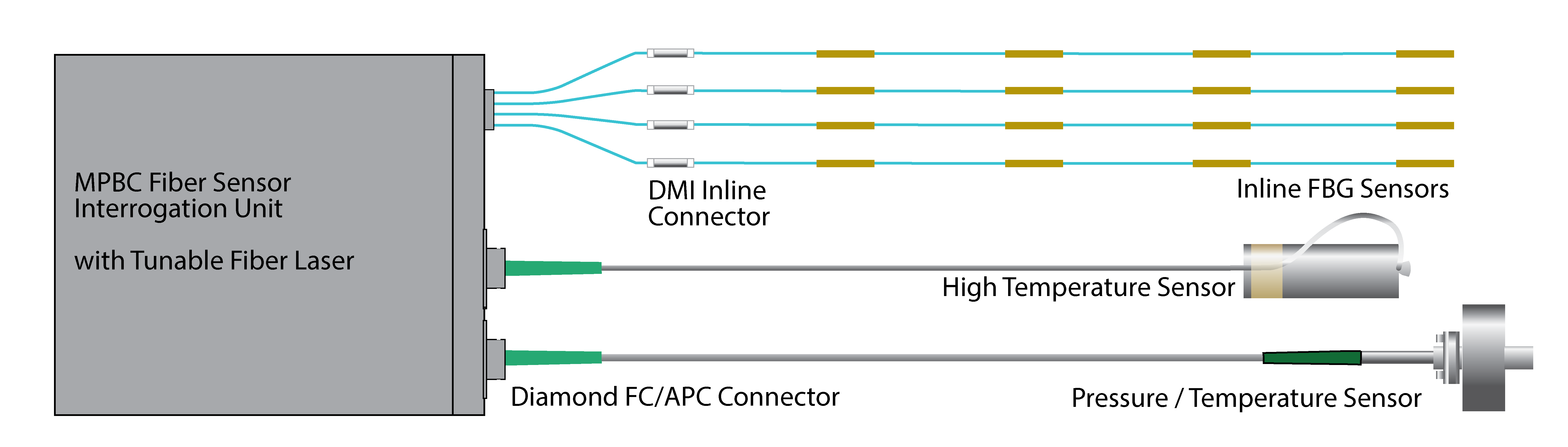 An illustration of the FSD model, showing Fiber Brag Sensor layout